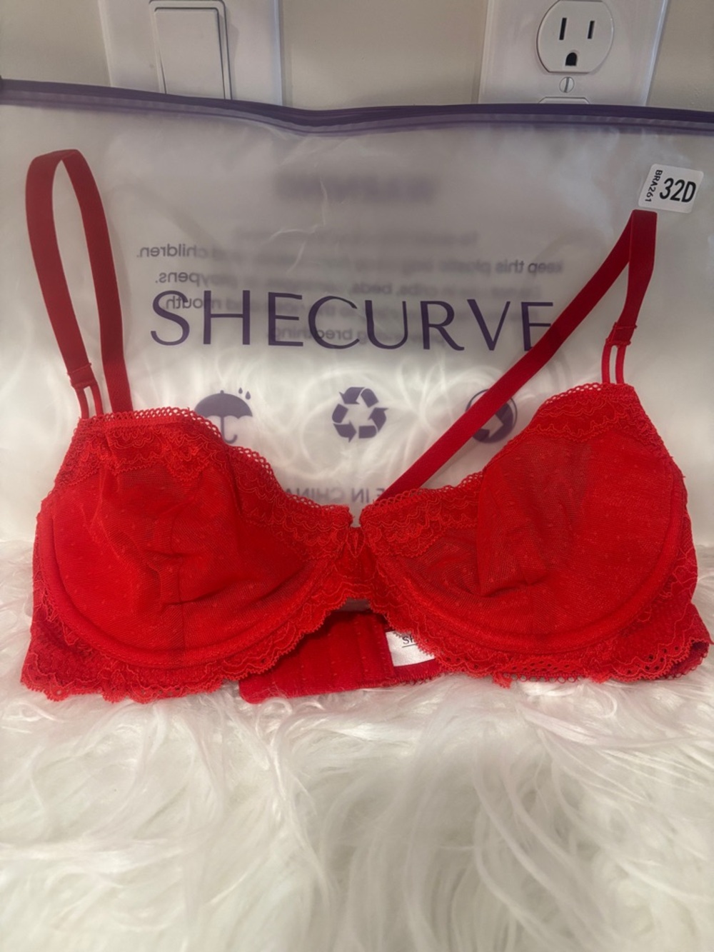 SheCurve Red Lace Underwire Bra - 32D